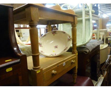 Pine washstand with ceramic bowl and base drawer