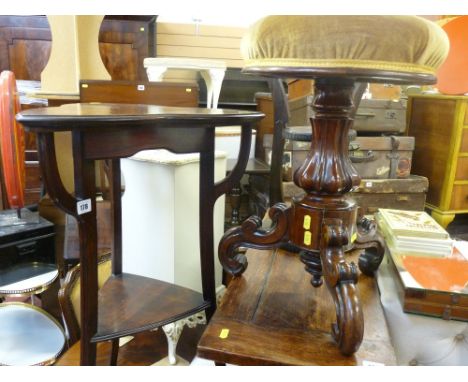 Victorian rosewood piano stool and a shaped top two tier side table