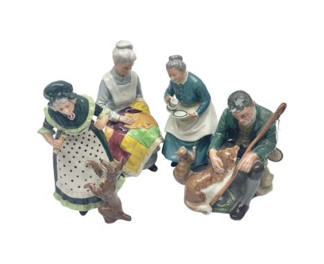Four Royal Doulton figures, comprising The Master HN2325, Old Mother Hubbard HN2314, The Favorite HN1959 and Eventide HN2814,