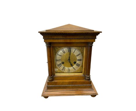 German  - H.A.C. mahogany cased 14-day striking mantle clock, in an architectural case with a gable pediment, square brass di