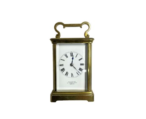 W.R. Cullen, London Street. Norwich. - 8-day French carriage clock c1900, in a corniche case with carrying handle and four be