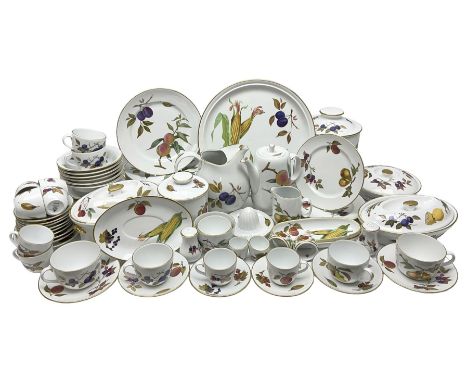 Royal Worcester Evesham pattern tea and dinner wares, to include, three covered tureens of various sizes, coffee pot, two lid