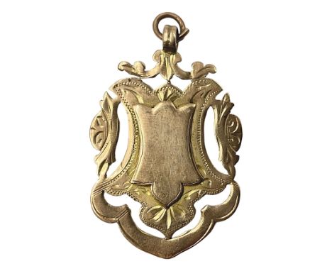 Early 20th century 9ct rose gold fob, with pierced and engraved decoration and vacant central cartouche, hallmarked William H