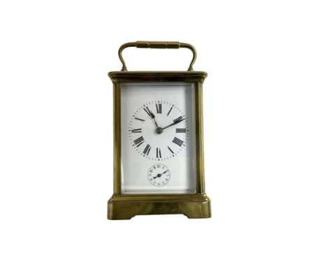 Lot - A FRENCH POLISHED BRASS CARRIAGE CLOCK, BY BAYARD, 8 DAY, SEVEN  JEWELS, UNADJUSTED, NUMBERED 81