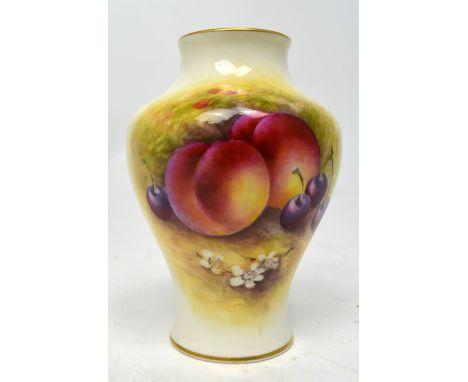 Royal Worcester; a vase painted with peaches and cherries by Edward Townsend, no.2491, height 10cm, date code 1930.   CONDITI