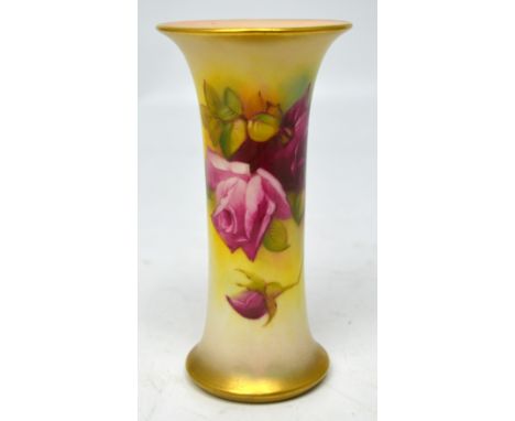 Royal Worcester; a vase painted with roses by Millie Hunt, G323 height 15cm, date code for 1937.   CONDITION REPORT  No visib