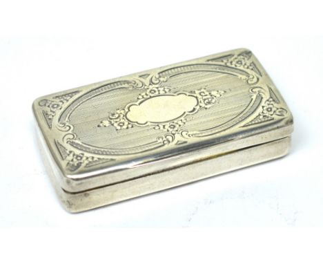 A mid-19th century French silver snuff box with engraved decoration, Émile Puiforcat, Minerva, length 6.5cm.