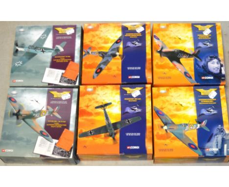 Corgi 'The Aviation Archive'; six scale diecast model aircraft, all limited edition, some with certificates of authenticity (