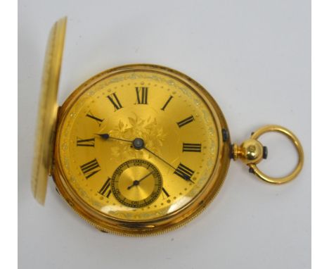 An 18ct yellow gold cased full hunter pocket watch by W K Smale, Liverpool, gilt dial set with Roman numerals and subsidiary 