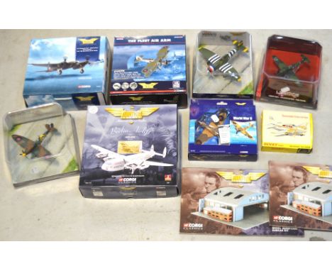 A quantity of diecast model aircraft to include a boxed Dinky no715 Beechcraft C55 Baron, Corgi Classics 1:72 scale diecast p