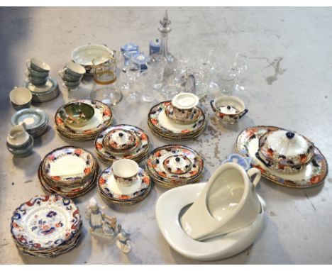A quantity of teaware, decorative ceramics and glassware to include Wood & Son Verona Royal semi-porcelain dinnerware, Royal 