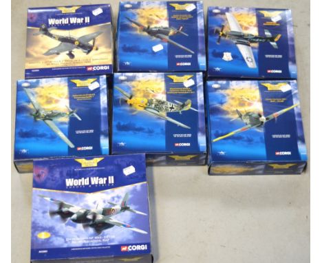 Corgi 'The Aviation Archive'; seven scale diecast model military aircraft, all limited edition, some with certificates of aut