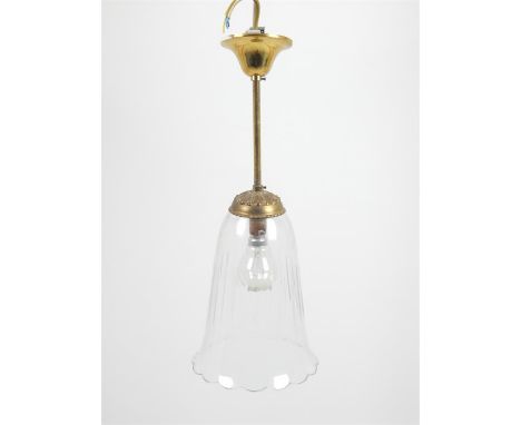A hanging lamp with a crystal bell form shade, having cut decoration to the sides, 46 x 17 x 17 cm.
