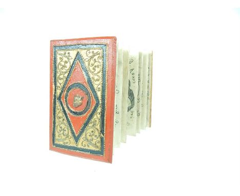 A late 19th century/early 20th century manuscript with Gilded Carved Wood Covers, containing folding hand drawn and coloured 