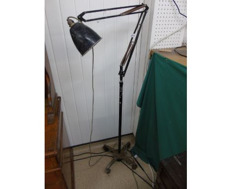 FLOOR STANDING INDUSTRIAL 'ANGLEPOISE' ENGINEERS LAMP ON CASTERS