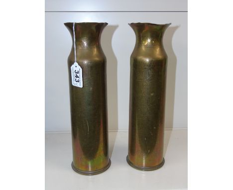 PAIR TRENCH ART DECORATED SHELL CASES 32cms