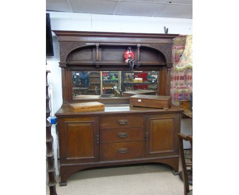 ART NOUVEAU OAK DRESSER WITH MIRRORED BACK PLATE & DRAWERS UNDER