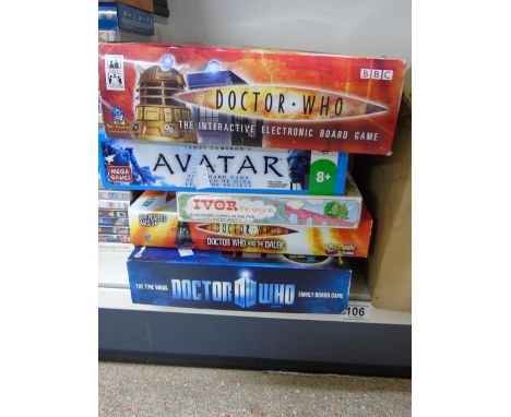5 BOXED GAMES 3 X DR WHO, IVOR THE ENGINE & AVATAR