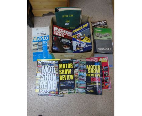 BOX OF CAR RELATED EPHEMERA, INCLUDING LOTUS WORKSHOP MANUAL