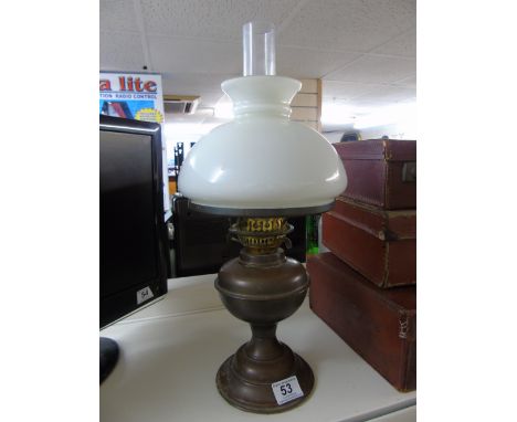 BRASS BASED OIL LAMP WITH GLASS SHADE