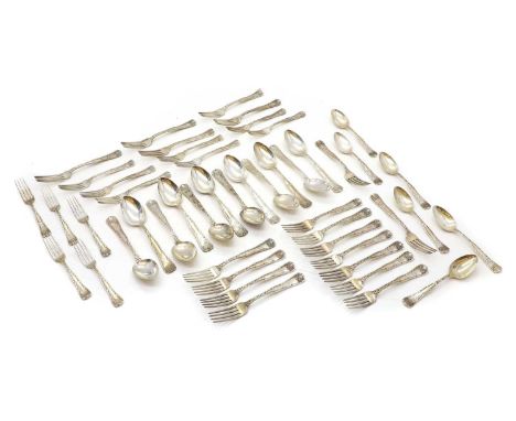Tiffany & Co Sterling silver 'Wave Edge' cutlery, pattern number IXX4.M, some with import marks for 1903, each crested with a
