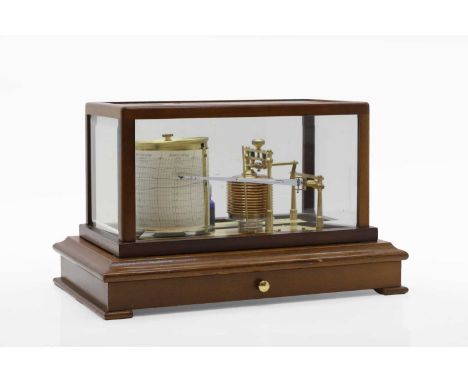 A modern mahogany barograph,  with a bevelled edge panelled cover,  37cm wide 23.5cm deep 23cm high  Condition ReportGood ove