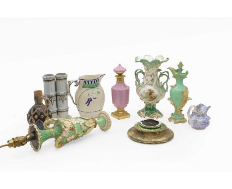 Various pottery 19th century, including a moulded white stoneware jug, 18cm high, a Doulton Lambeth stoneware jug, 16cm high 