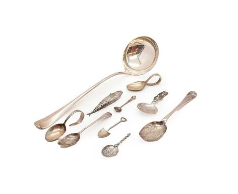 A group of silver items, a silver ladle, West &amp; Son, Sheffield 1914; a spoon, probably John Lias, London 1797; another si