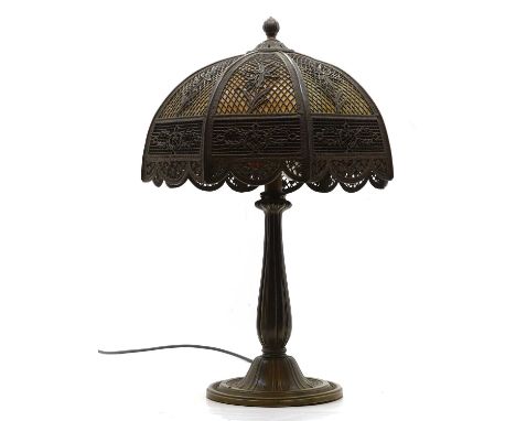 A Bradley and Hubbard table lamp c.1900, American,54cm highCondition ReportCracks and breaks to glass shade.
