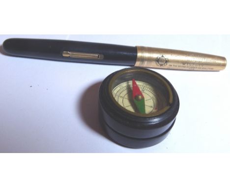 Waterman fountain pen and a Bakelite pocket compass 