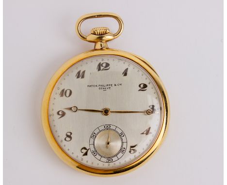 Patek Philippe. Reloj de bolsillo hacia 1940-1949. Caja en oro amarillo de 18k., esfera vista plateada con numeración arábiga