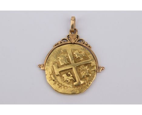 8 escudos/ onza macuquina Felipe V, ceca de Lima, año 1725. Moneda acuñada en oro. Florón sobre el valor. L-8-M / P-V-A / 7-2