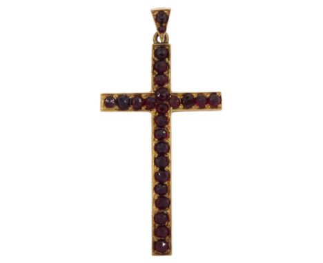 Rose gold milgrain set garnet cross pendantCondition Report:Approx 8.15gm, stamped 585 but tested 13ct, length = 60mm