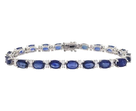 18ct white gold oval cut sapphire and round brilliant cut diamond bracelet, total sapphire weight approx 19.50 caratCondition