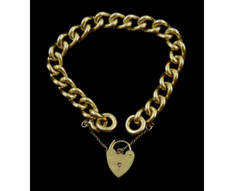 9ct gold curb link bracelet, with heart locket clasp, hallmarkedCondition Report:Approx 63.8gm, very good condition, length =