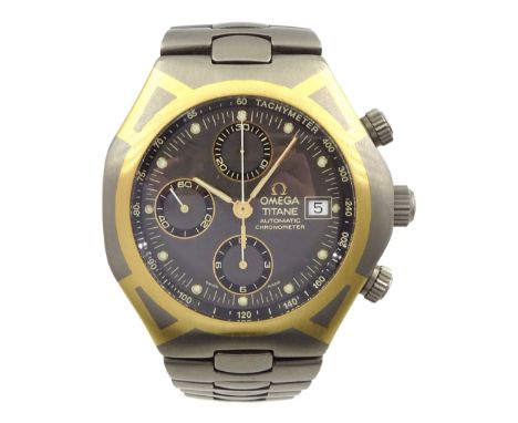 Omega Seamaster Polaris Titane gentlemans titanium automatic chronograph wristwatch, grey dial with subsidiary dials at 12, 9