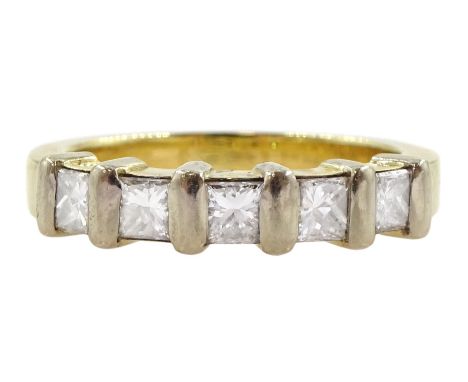 14ct gold five stone princess cut diamond ring, total diamond weight approx 1.00 caratCondition Report:Approx 7.2gm, tested 1