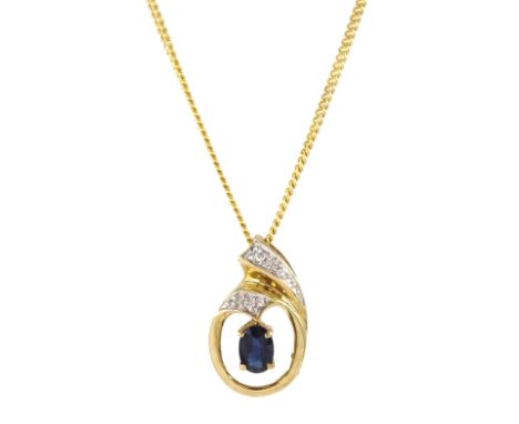 9ct gold sapphire and diamond pendant necklace, hallmarkedCondition Report:Approx 4.4gm, pendant length = 2cm, chain length =