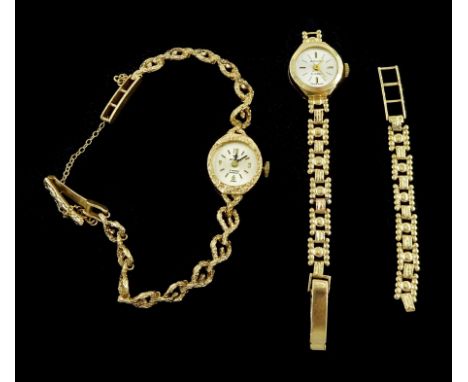 Two ladies 9ct gold manual wind wristwatches, both on 9ct gold bracelets, hallmarkedCondition Report:Approx 17.4gm (excluding