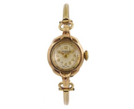 J W Benson ladies 9ct gold manual wind wristwatch, on 9ct gold bracelet, hallmarkedCondition Report:Approx 9.75gm (excluding 