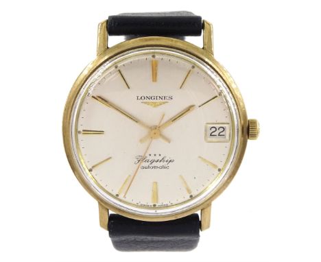 Longines Flagship gentleman's 9ct gold automatic wristwatch, Ref. 3418, Cal. 345 silvered dial with date aperture, London imp