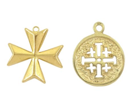 18ct gold Maltese cross pendant and a 14ct gold Jerusalem cross pendantCondition Report:18ct approx 1.35gm, 14ct approx 1.2gm