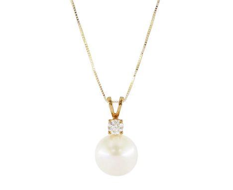 9ct gold cultured pearl and round brilliant cut diamond pendant necklaceCondition Report:Approx 3.4gm, pendant length = 2cm, 