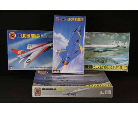 Five boxed &amp; unbuilt Airfix plastic model plane kits, 1:48 to 1:72 scale, to include 09005 1/72 BAC Aerospatiale Concorde