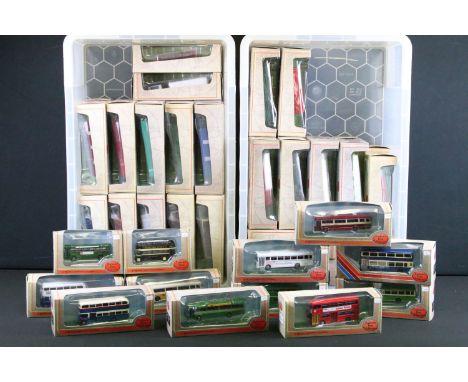 52 Boxed EFE Exclusive First Editions diecast model buses, excellent condition with small ref stickers to box 