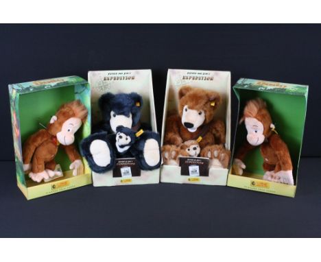 Four boxed Steiff soft toys to include 2 x Father &amp; Son's Expedition sets, and 2 x Dodo Orangutan (019005) 