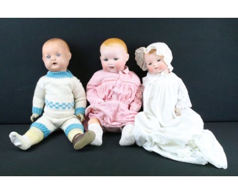 Three Armand Marseille German bisque headed large baby dolls, all having composite articulated bodies, with sleeping eyes. Th