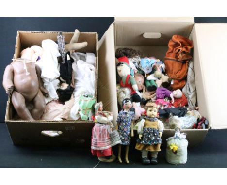 Large group of antique dolls onwards in various condition, features repairs and spares, includes Armand Marseille, bisque exa