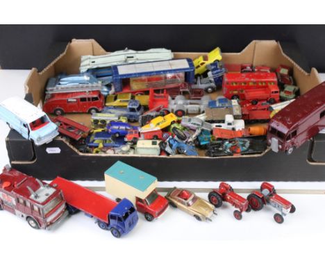 Around 60 play worn diecast models, mainly mid 20th C, to include Dinky, Corgi &amp; Matchbox Lesney examples, featuring Corg