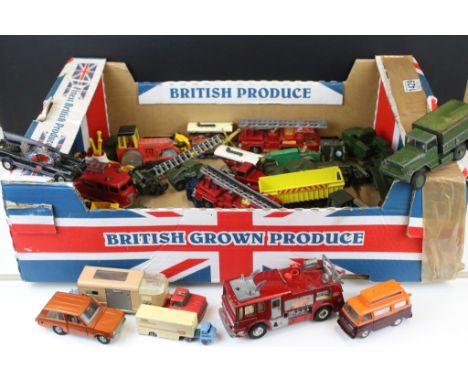 Over 35 play worn diecast models, mostly mid 20th C, to include Dinky, Corgi &amp; Matchbox Lesney, featuring Dinky Supertoys